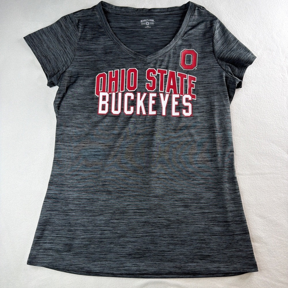 Ohio State Buckeyes Women's V Neck T-Shirt Gray Athletic Tee NCAA Polyester